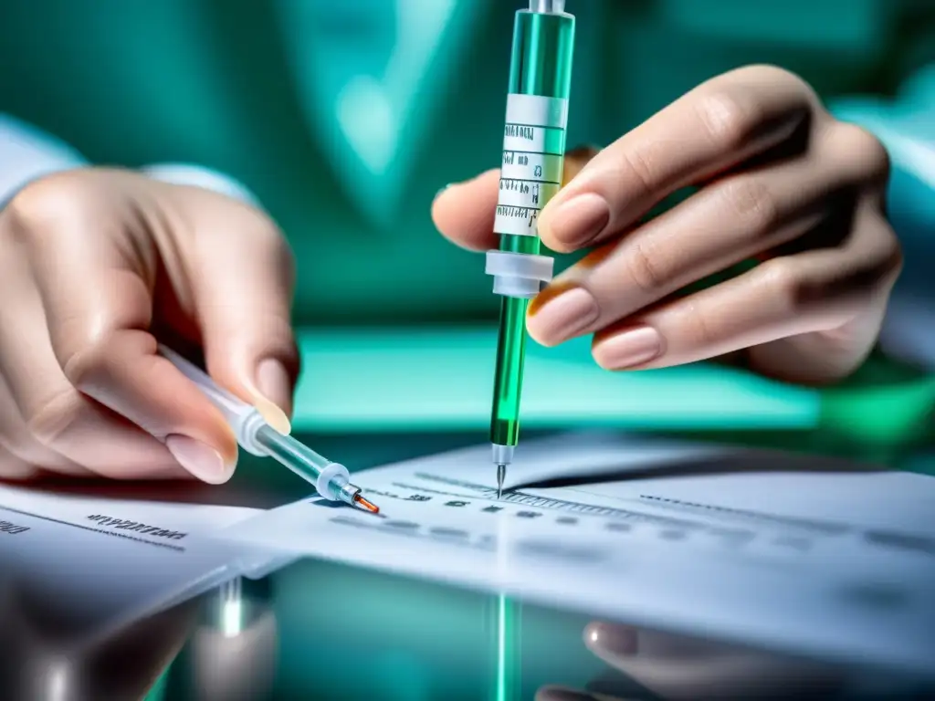 Preparación experta de vacuna: precisión médica Un profesional de la salud prepara con cuidado una vacuna, destacando la importancia de las vacunas en el fortalecimiento del sistema inmunológico