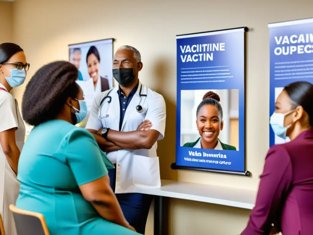 Vacunación comunitaria: cuidado médico diverso y solidario Profesional de la salud vacunando a diversas personas en una clínica moderna, enfocando en el cuidado y apoyo a la salud inmunológica de la comunidad