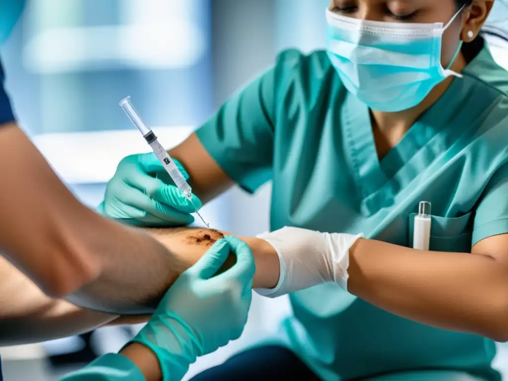 Profesional de la salud administra vacuna en clínica moderna Profesional de la salud administra vacuna en clínica moderna, transmitiendo confianza