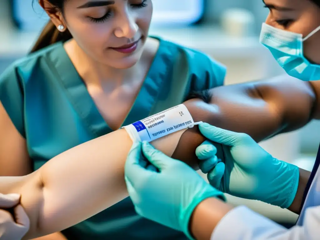 Vacunación: Profesional médico cuidadoso Un profesional de la salud administra una vacuna con determinación y cuidado, mientras el paciente confía calmado