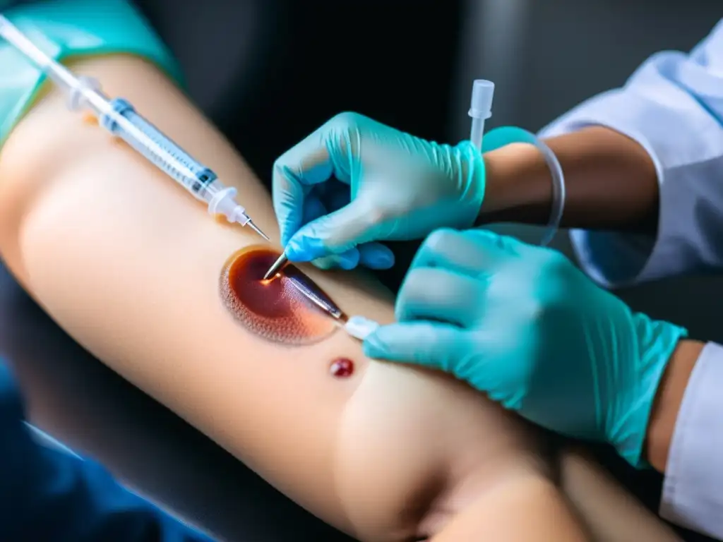 Inyección precisa: Profesional médico administrando vacuna Un profesional de la salud administra una vacuna con precisión, transmitiendo confianza y profesionalismo