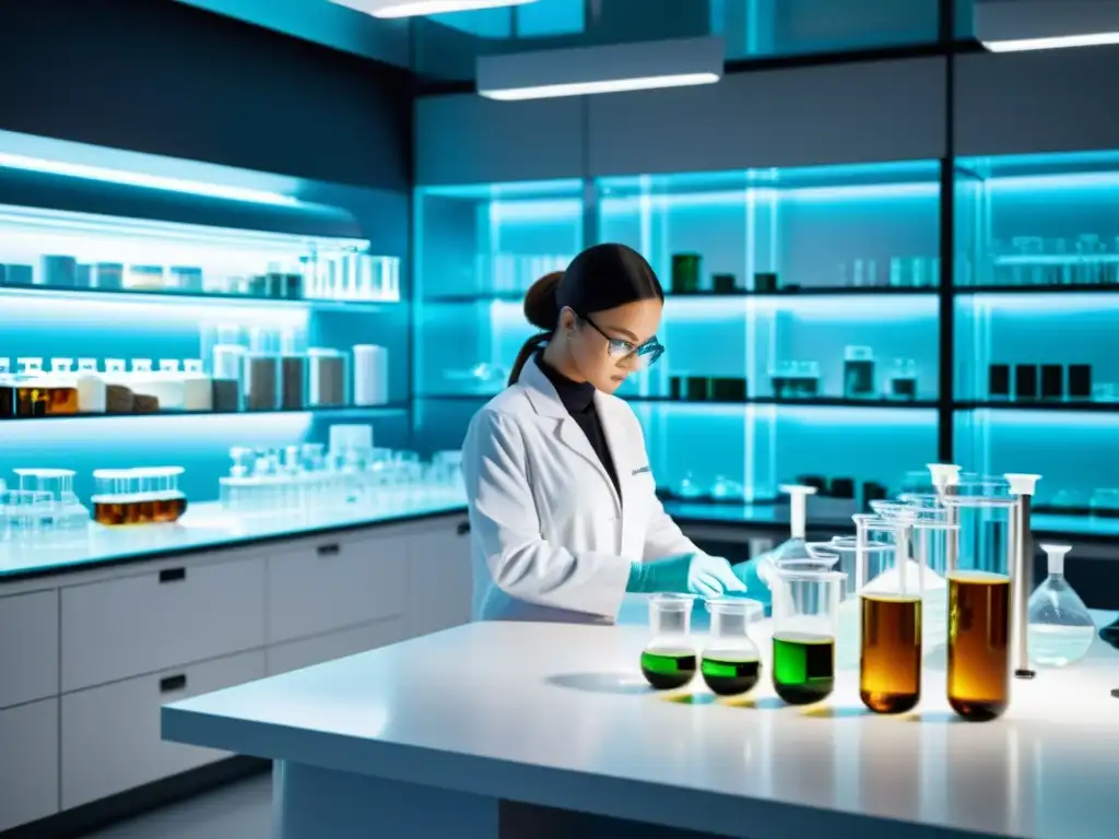 Avanzado laboratorio científico de suplementos para el sistema inmune Profesionales en laboratorio moderno realizan suplementación para fortalecer sistema inmunológico con precisión y tecnología futurista