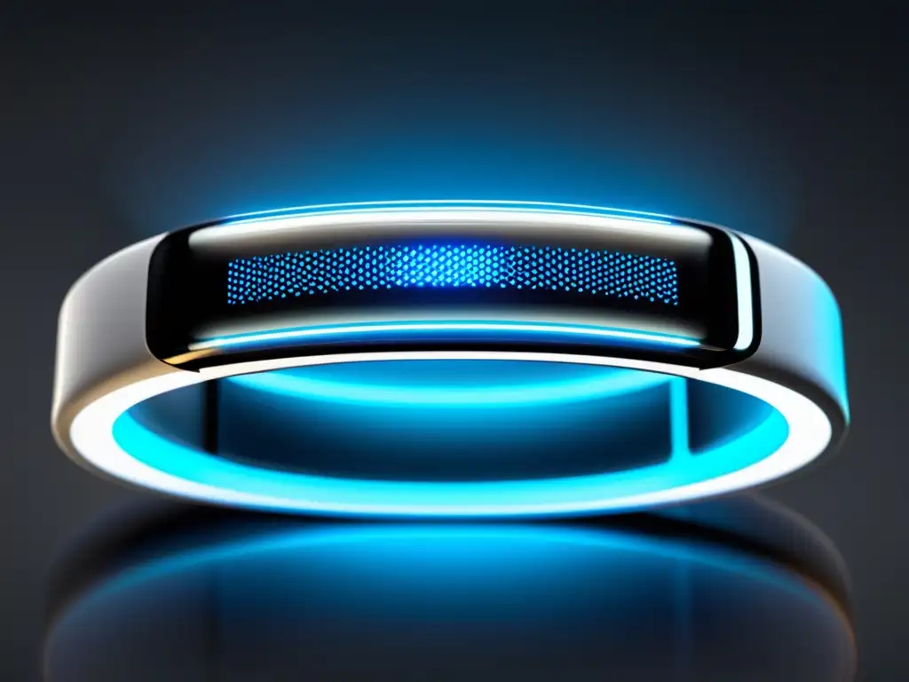 Monitorización inmune de vanguardia: pulsera inteligente de alta tecnología Una pulsera inteligente con pantalla OLED muestra datos del sistema inmunológico en un entorno futurista y sofisticado