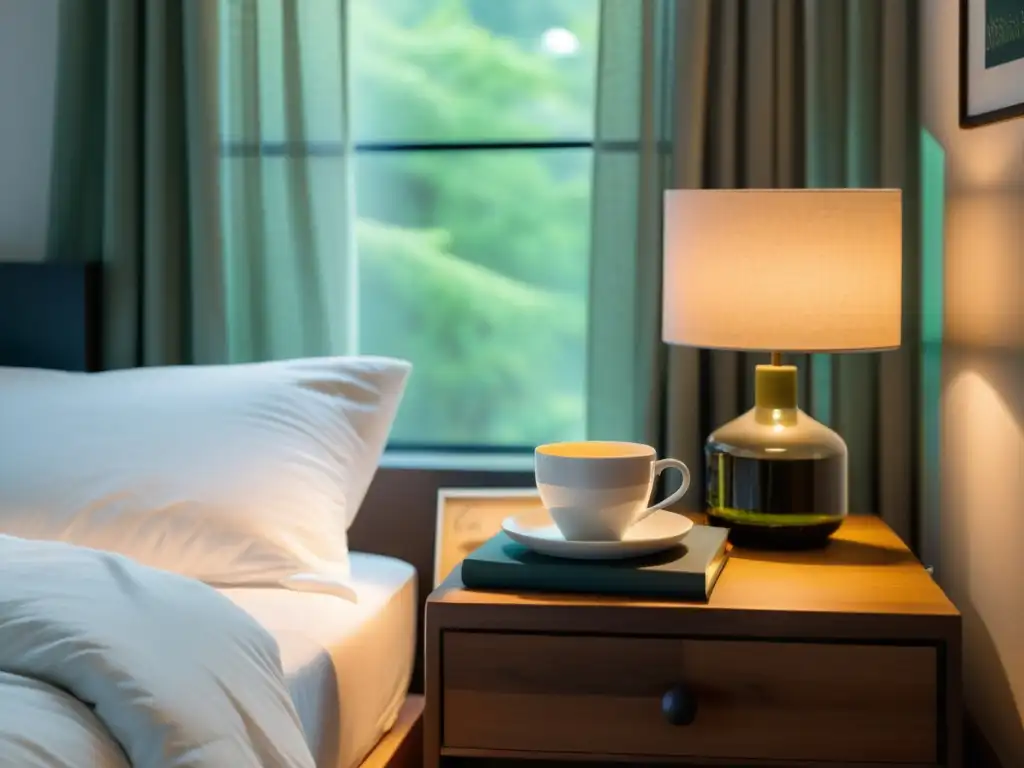 Recámara moderna con cama confortable y decoración minimalista, promoviendo descanso para mejorar sistema inmunológico con sueño
