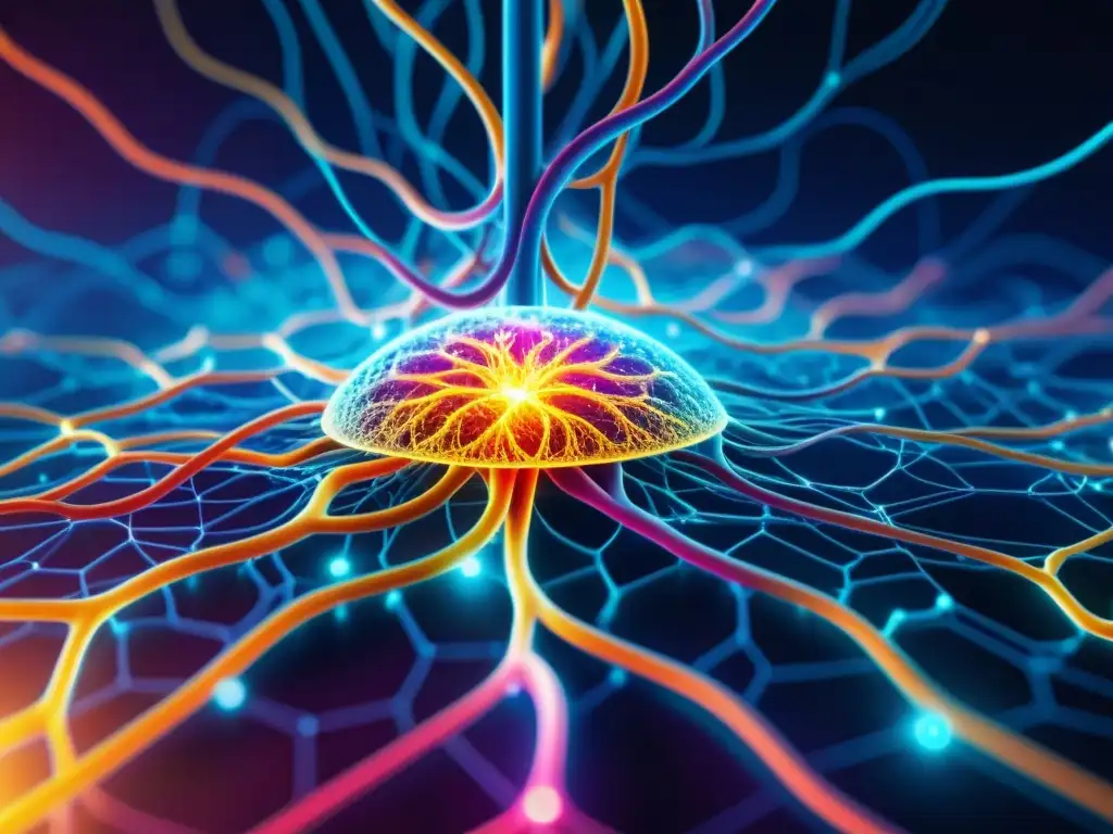 Ciberseguridad Inmune: Conexiones Digitales Una red de datos vibrante se entrelaza con el sistema inmunológico en una representación futurista, simbolizando la ciberseguridad biomédica