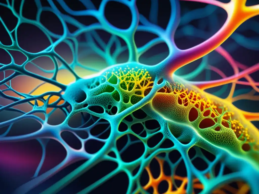 Compleja red neuronal: conexión inmune y ADHD Una red neural intrincada en el cerebro, con neuronas y sinapsis entrelazadas, resaltando la complejidad y conexión entre TDAH y sistema inmunológico