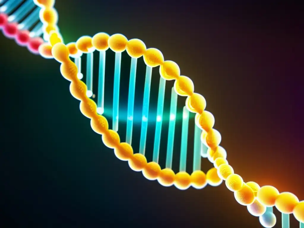 ADN brillante con modificaciones epigenéticas Una representación detallada de una doble hélice de ADN con patrones brillantes que representan modificaciones epigenéticas