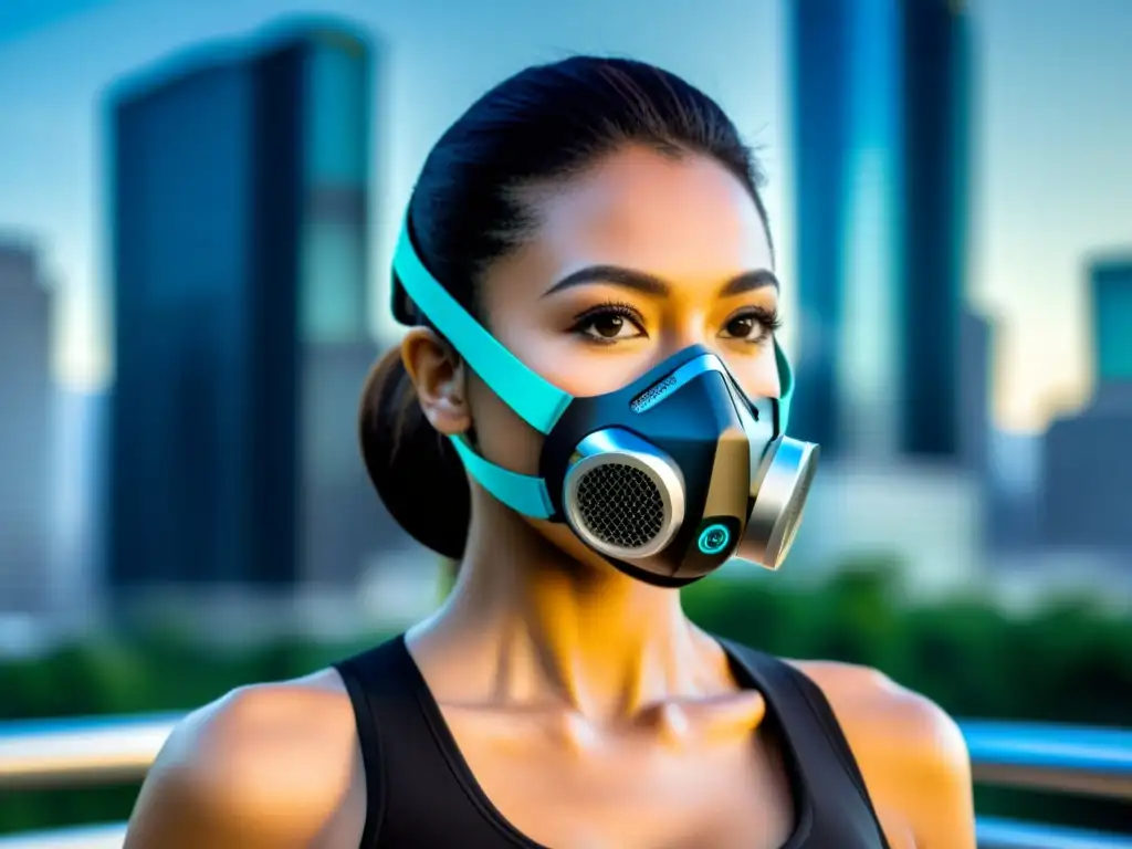 Respirador urbano inteligente con tecnología de vanguardia Respirador urbano de alta tecnología con visera transparente y sistemas de ventilación inteligentes, integrado con dispositivos personales