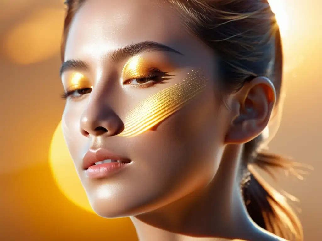 Protección solar: cuidado y luminosidad Un retrato de una persona aplicando protector solar, con luz dorada resaltando su piel