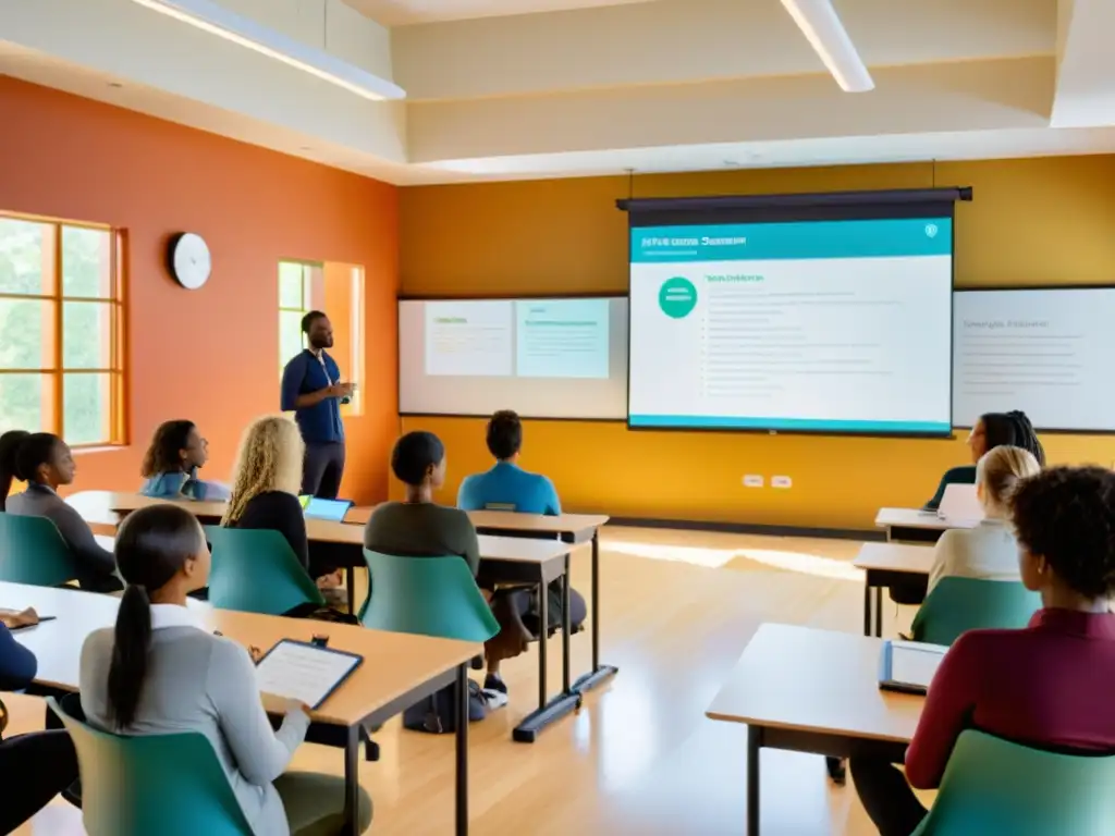 Salón de clases holístico: equilibrio del sistema inmunológico Salón de clases moderno y sereno con estudiantes diversos, participando en un curso de equilibrio perfecto del sistema inmunológico
