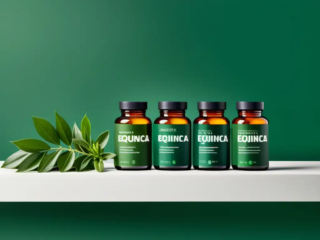 Suplementos de Equinácea de Alta Calidad en un Espacio Elegante Una selección de suplementos de equinácea de alta calidad, presentados en un elegante y moderno mostrador blanco