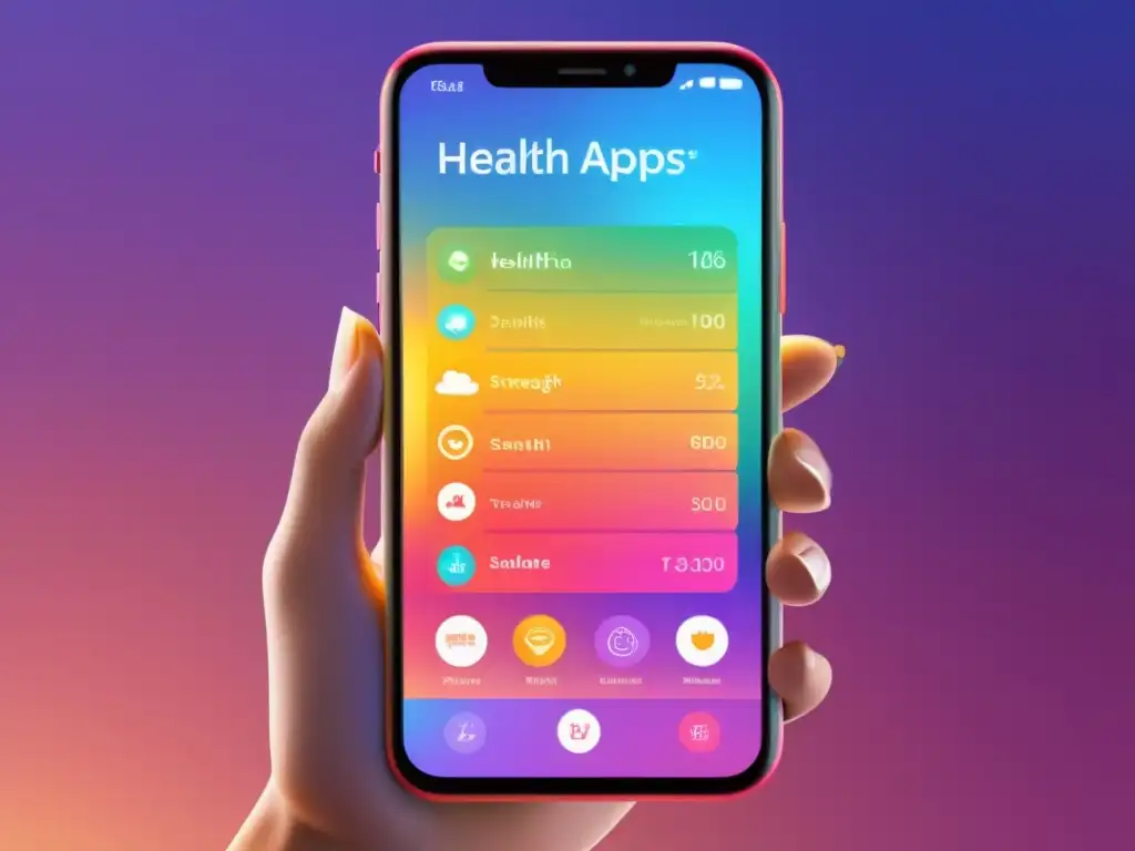 Vitalidad tecnológica: apps de bienestar y energía Un smartphone elegante muestra apps para equilibrar sistema inmune, irradiando energía y vitalidad