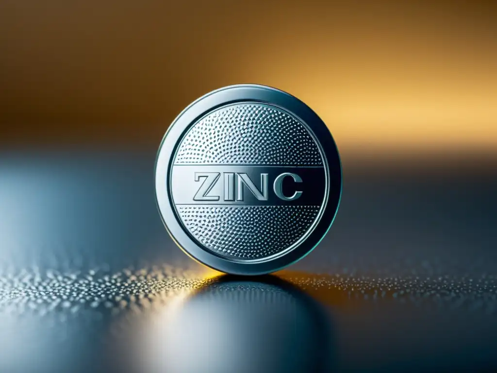 Píldora de zinc: detalle ultrarrealista Un suplemento de zinc brillante y detallado, con relieve y reflejos metálicos