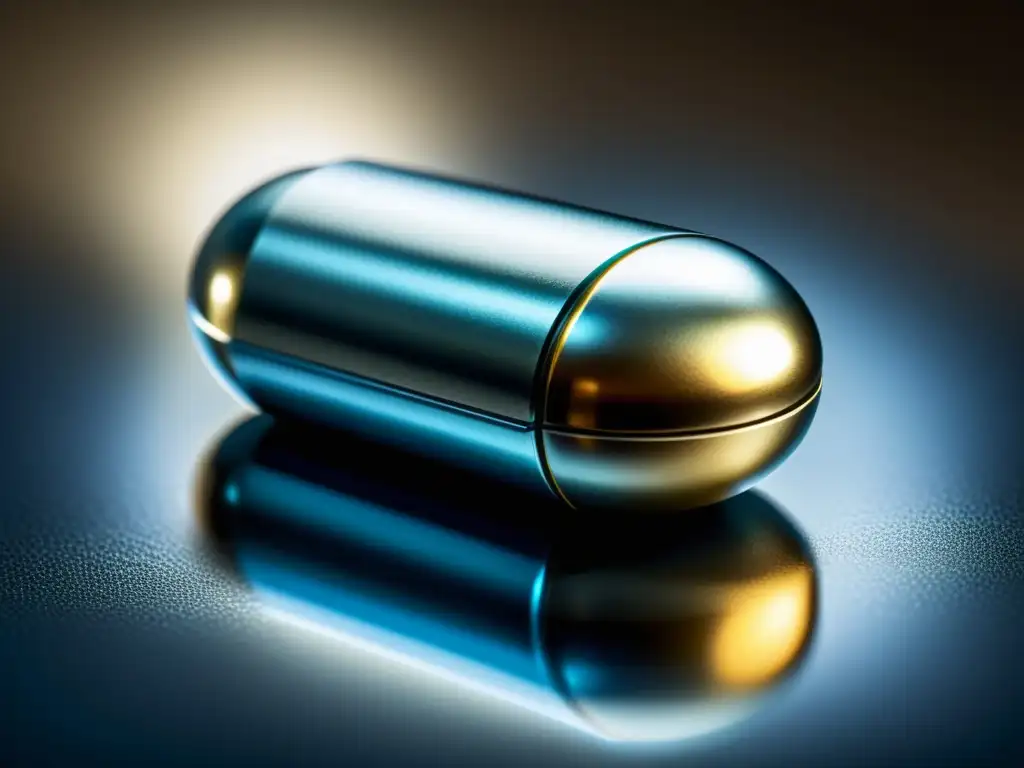 Suplemento de Zinc: Detalle Ultra, Elegante y Sofisticado Un suplemento de zinc para inmunidad, con detalles ultra precisos y sutiles reflejos metálicos en su superficie