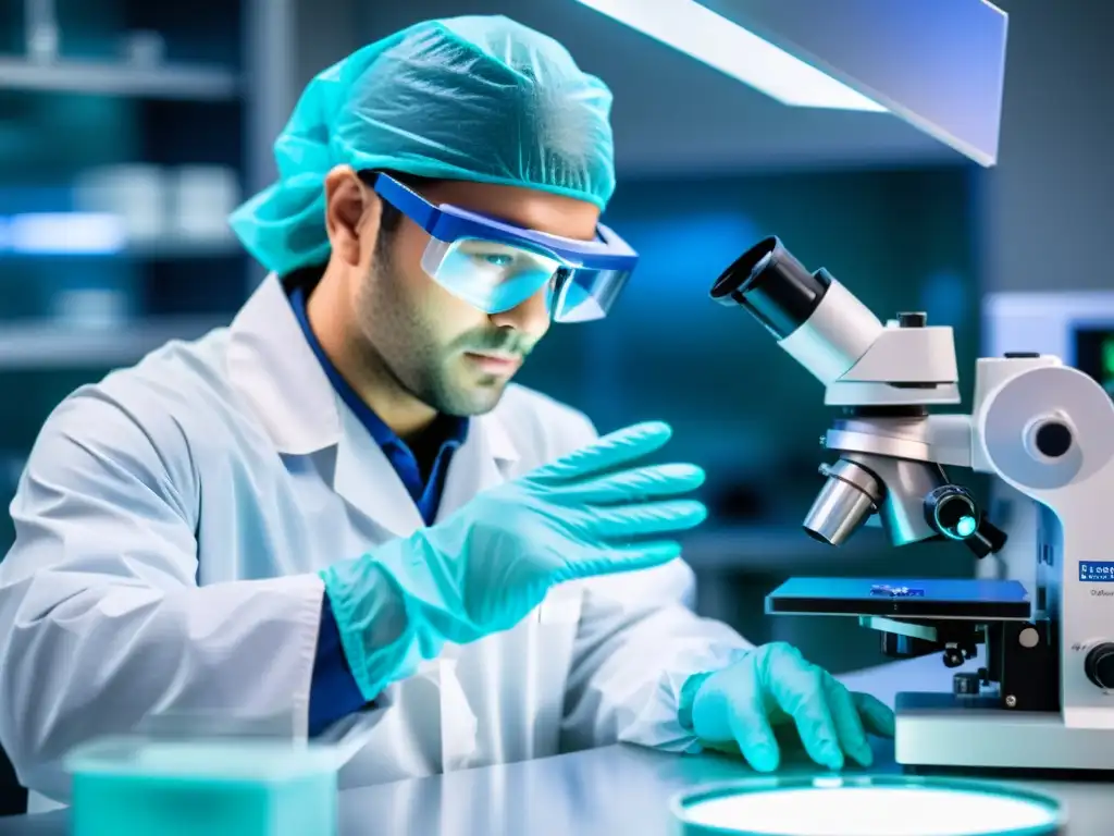 Manipulación precisa de células madre en laboratorio Un técnico de laboratorio manipula con cuidado células madre en un entorno de alta tecnología