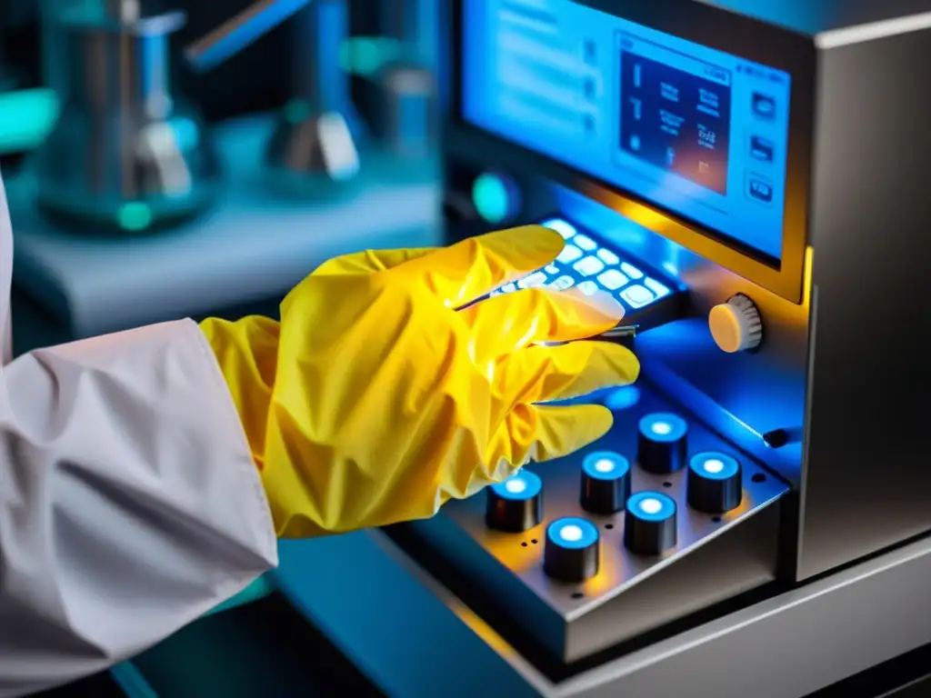 Avanzada síntesis de inmunomoduladores: precisión en el laboratorio Un técnico de laboratorio ajusta con cuidado un moderno equipo de síntesis de inmunomoduladores