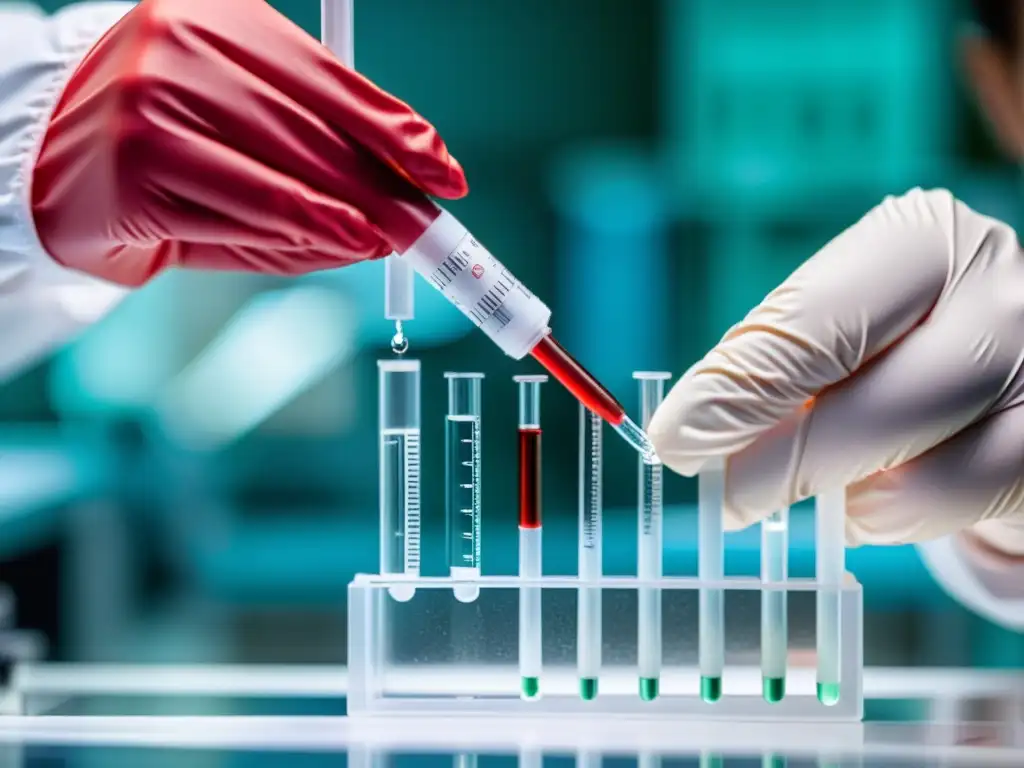 Un técnico de laboratorio realiza un minucioso análisis de sangre, garantizando los beneficios de los chequeos inmunológicos en un plan de salud