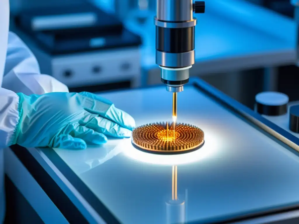 Inserción precisa de terapia génica en células inmunes Un técnico de laboratorio inserta con precisión un vector de terapia génica en células inmunes, en un entorno científico avanzado