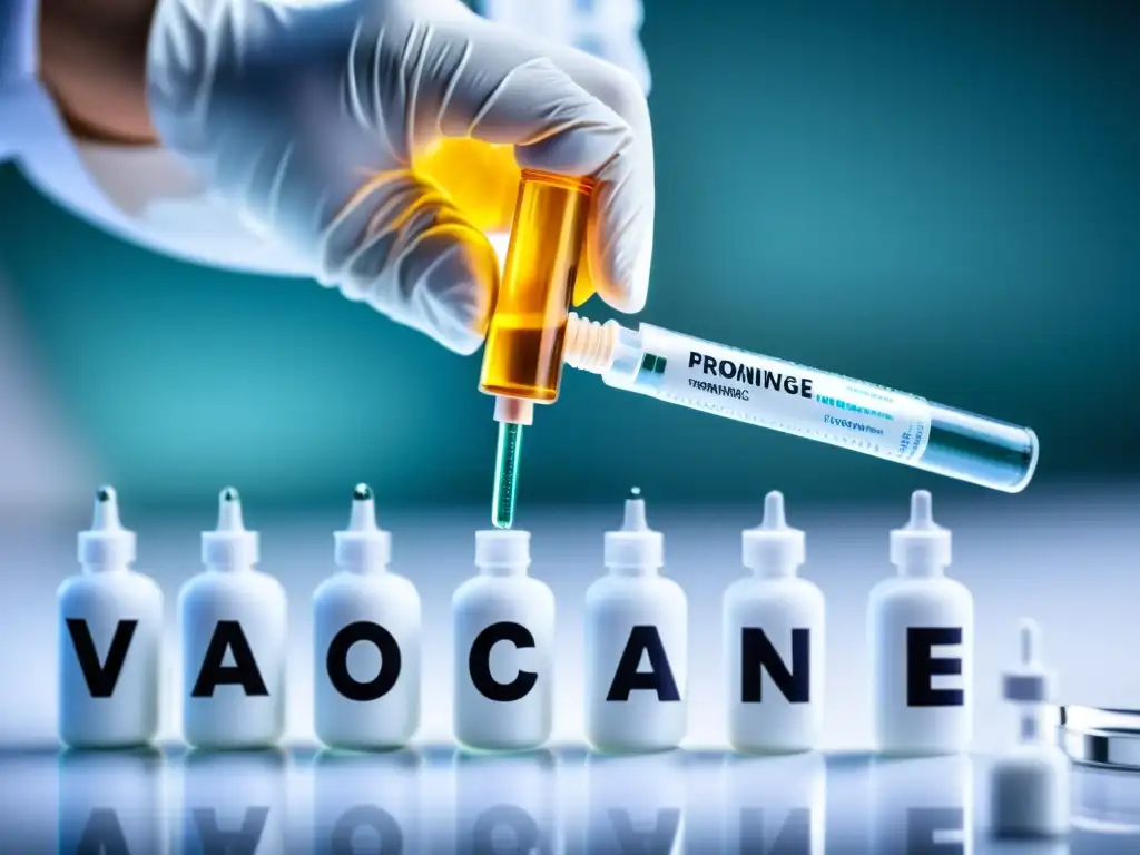 Inyección de vacuna en vial: ciencia médica avanzada Un trabajador de la salud inyecta una vacuna en un entorno médico moderno, destacando la importancia de las vacunas para el sistema inmunológico