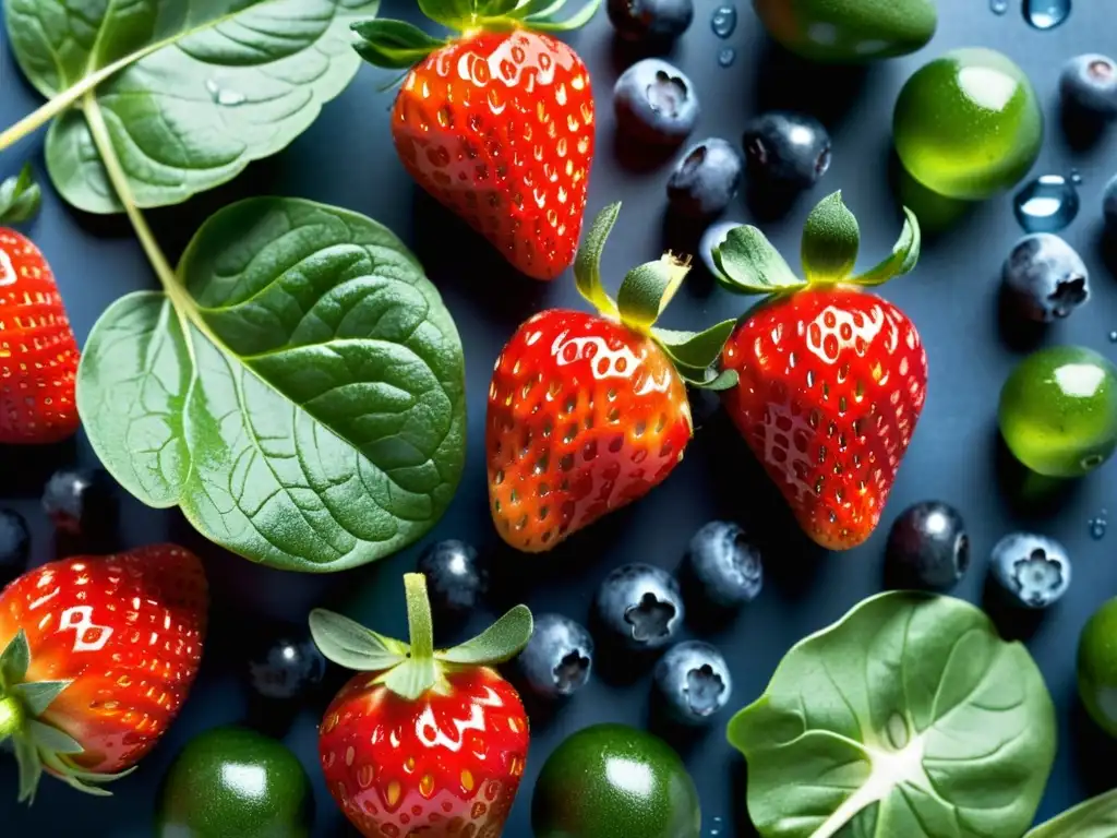 Deliciosos frutos y verduras frescos en alta resolución Una variedad de frutas y vegetales coloridos y frescos con beneficios probióticos para sistema inmune