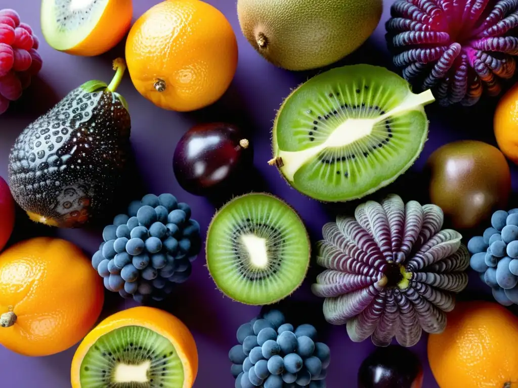 Patrón de Frutas y Verduras Coloridas Detalladas Una variedad de frutas y verduras coloridas en detalle, vitaminas para fortalecer el sistema inmunológico