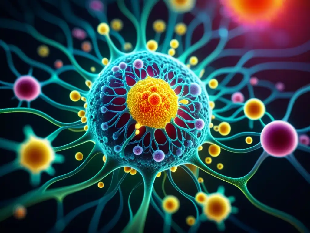 Complejidad inmunológica: representación abstracta en 8k Vibrante representación abstracta del sistema inmune en 8k, evocando energía y complejidad
