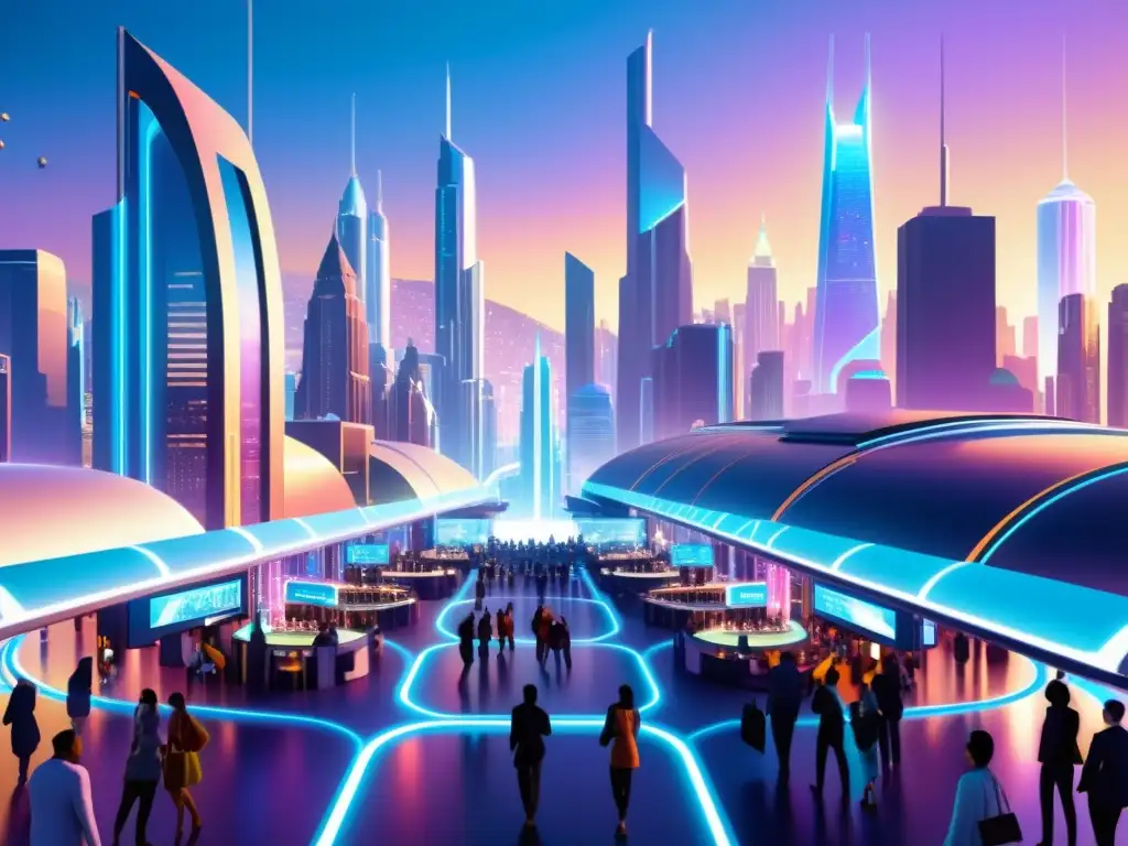 Metrópolis futurista: ciudad holográfica y conectada Vibrante ciudad futurista con tecnología avanzada y redes conectadas, evocando la inmunidad en la era digital