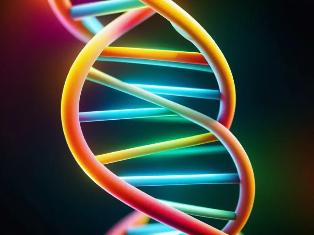 DNA helix: Vibrante representación genética Una representación vibrante y detallada de un ADN con colores brillantes, evocando la alimentación genética y el sistema inmunológico