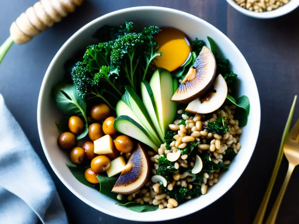 Ensalada de Betaglucanos: Texturas y Colores Vibrantes Vibrante ensalada de betaglucanos con ingredientes frescos y coloridos