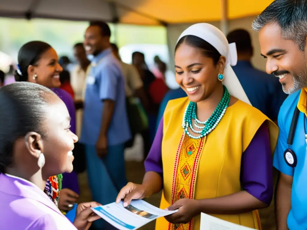 Feria de Salud Multicultural: Inclusión y Prevención Vibrante feria de salud comunitaria con diversidad cultural y educación sobre inmunización
