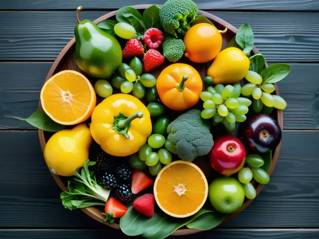 Exuberante frescura de frutas y verduras en círculo Vibrante exhibición de frutas y verduras frescas en círculo