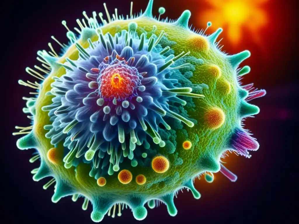 Vibrante imagen de células T atacando un virus en detalle, resaltando los beneficios de la homeopatía en deportistas