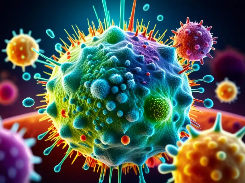 Vibrante imagen de células T atacando un virus en el cuerpo humano