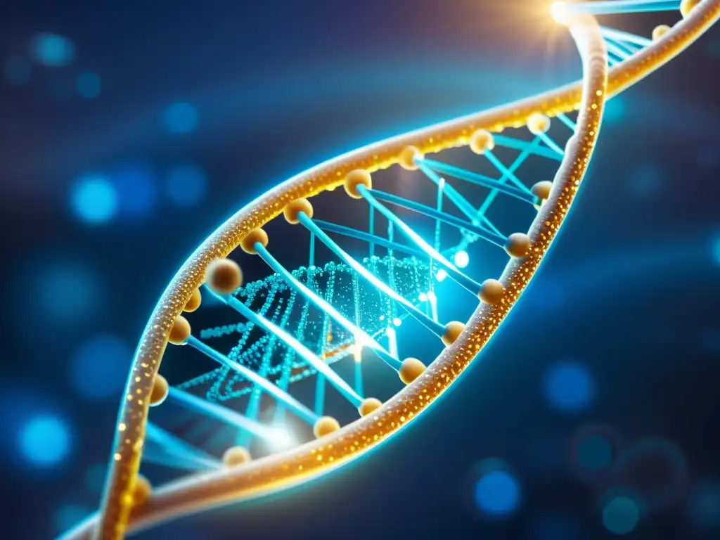 Helix genético futurista: mapeo inmunológico Vibrante imagen de un helicoide de ADN futurista rodeado de tecnología, destacando la importancia del mapeo genético inmunológico