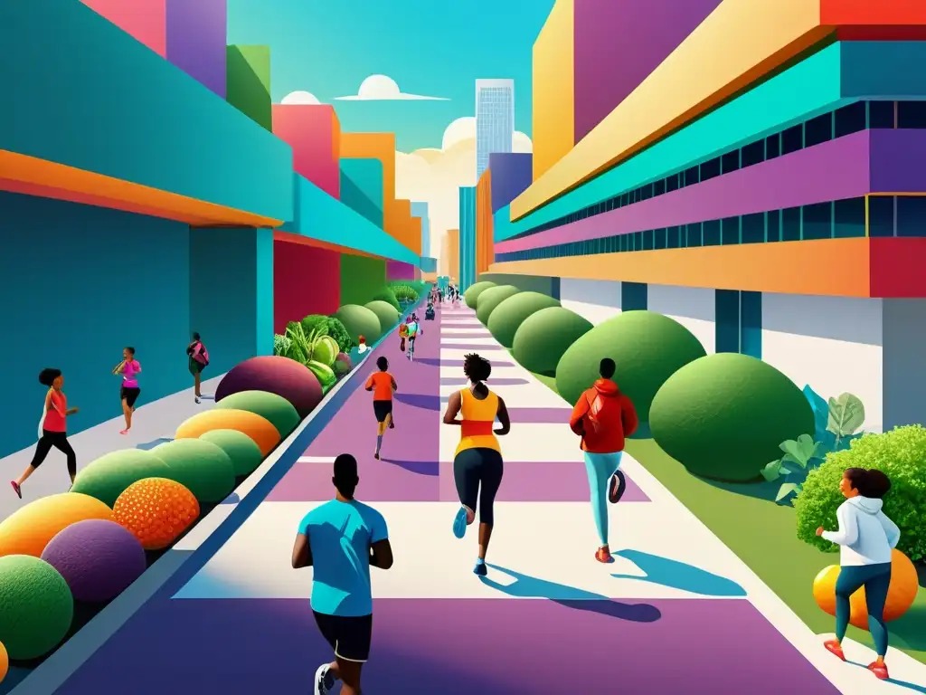 Rutinas saludables y vitalidad en la vida urbana: imagen 8k Una vibrante imagen en 8k de personas diversas practicando rutinas diarias para fortalecer sistema inmunológico en un entorno urbano moderno