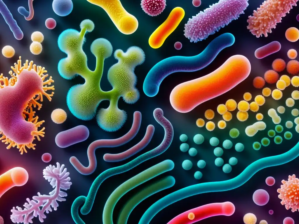 Microbioma vibrante: el equilibrio de la salud intestinal Vibrante e interconectado ecosistema de bacterias en el sistema inmunológico, con diversidad de especies en equilibrio