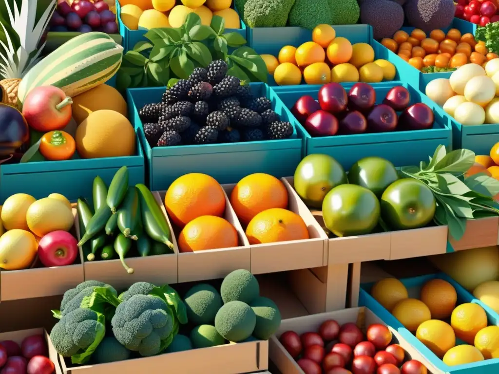 Mercado vibrante lleno de vida y color Vibrante mercado con frutas y verduras, fortalecimiento sistema inmunológico epidemias globales