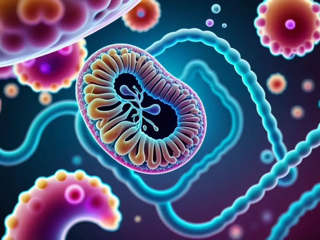 Microbioma intestinal vibrante: probióticos y salud inmunológica Un vibrante microbioma intestinal en 8k, con probióticos promoviendo un sistema inmunológico saludable en un laboratorio científico