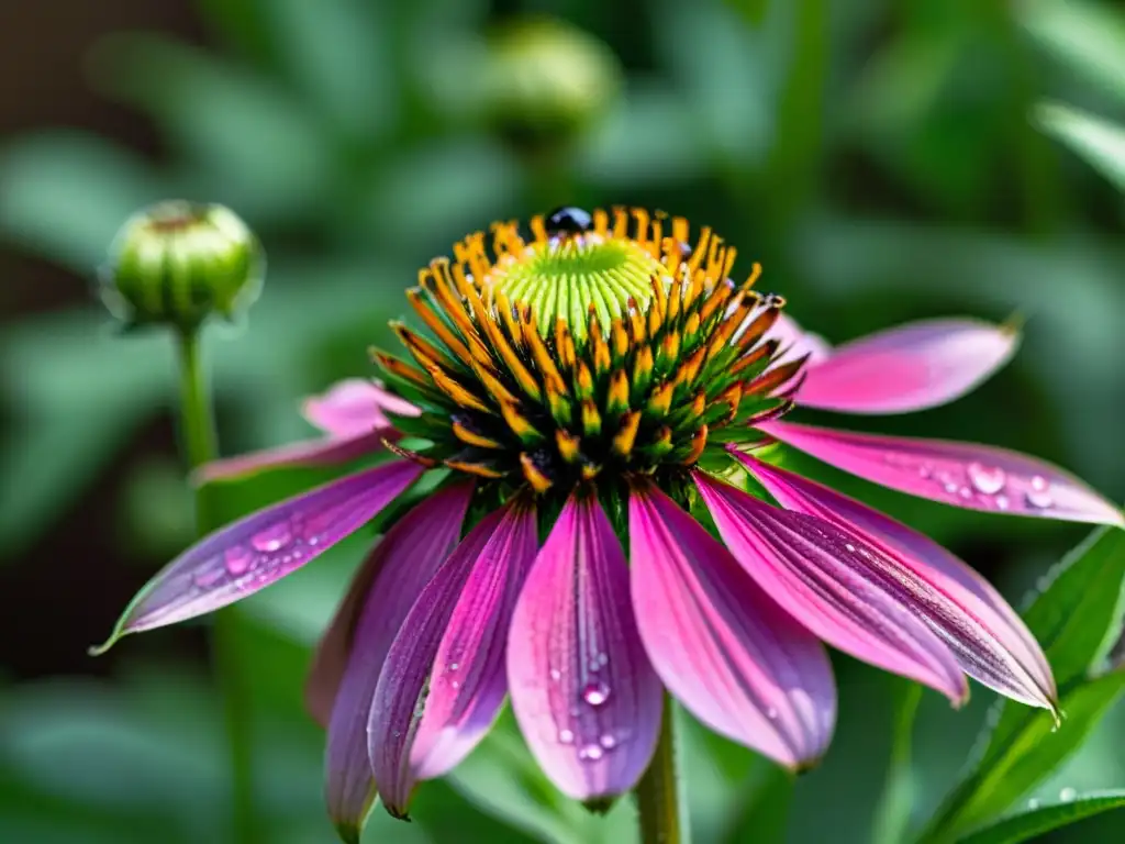Echinacea purpurea en plena floración: detalle ultranítido en 8k Vibrante equinácea morada en plena floración, con detalles intrincados y beneficios para el sistema inmunitario
