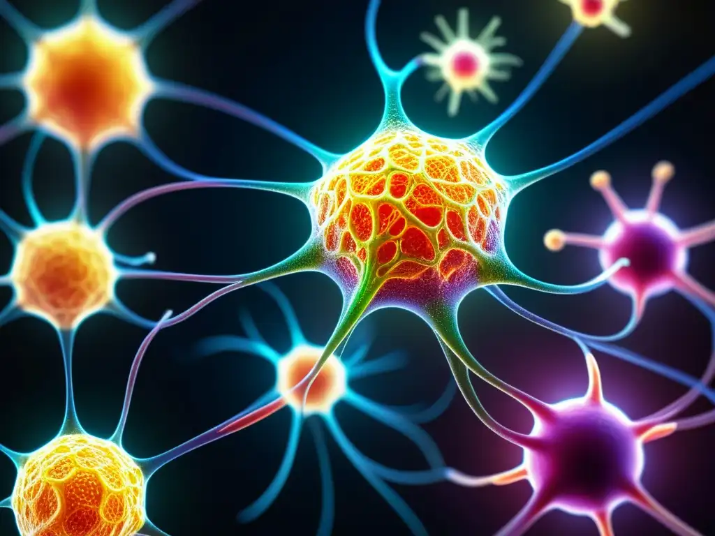 Red inmunológica vibrante: detalle ultrapreciso de células interconectadas Vibrante red de células inmunes interconectadas con energía pulsante