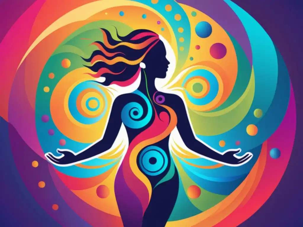 Ilustración vibrante de ritmos biológicos y salud inmune Vibrante ilustración de ritmos biológicos sistema inmunológico en figura dinámica rodeada de coloridas formas biológicas