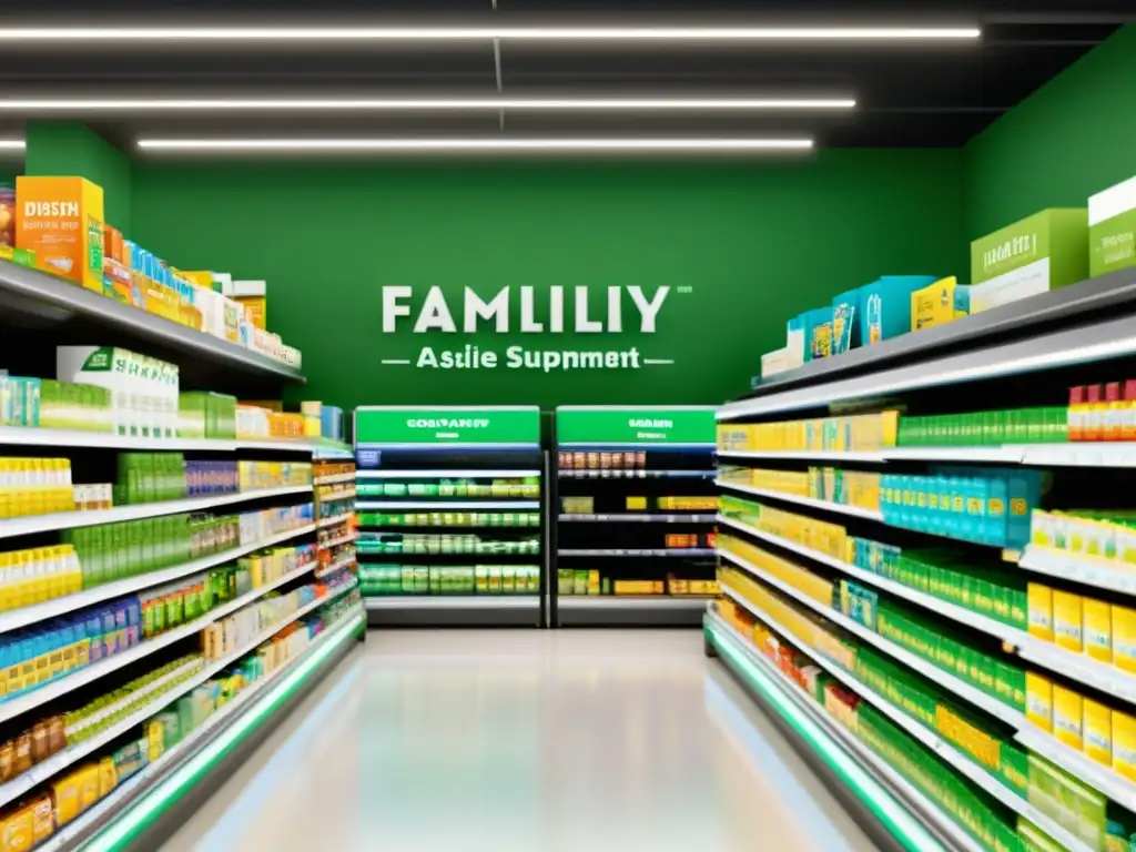 Suplementos familiares de calidad en un supermercado moderno Vibrante tienda de suplementos familiares en supermercado moderno
