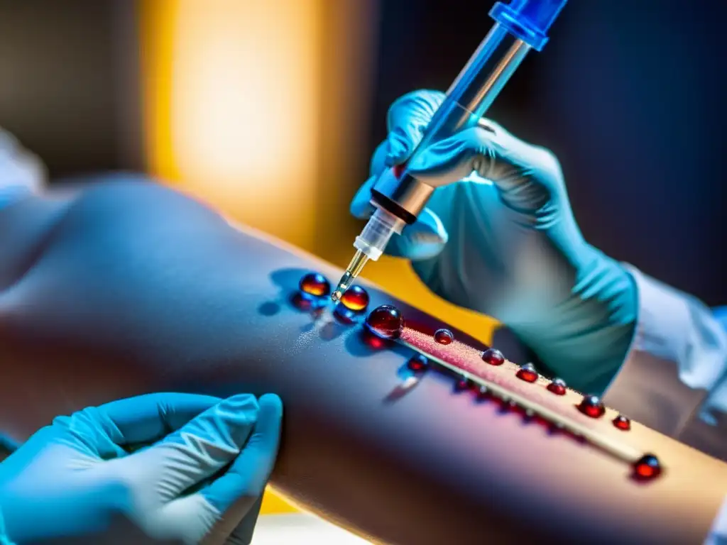 Inyección de vacuna en brazo: detalle impactante Vibrante vacuna inyectada en el brazo, destacando su importancia para el sistema inmunológico en un entorno médico moderno y limpio