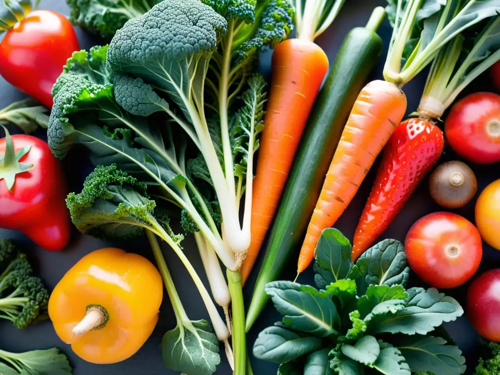 Exuberante variedad de frutas y verduras: colores y texturas irresistibles Vibrante variedad de frutas y verduras orgánicas resaltando su belleza natural