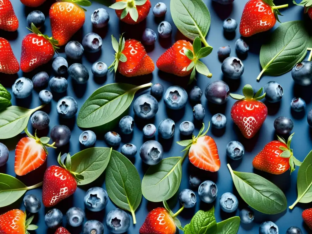 Frescura antioxidante: Detalles vibrantes de frutas y verduras Vibrante variedad de frutas y verduras ricas en antioxidantes, protección inmunológica infantil