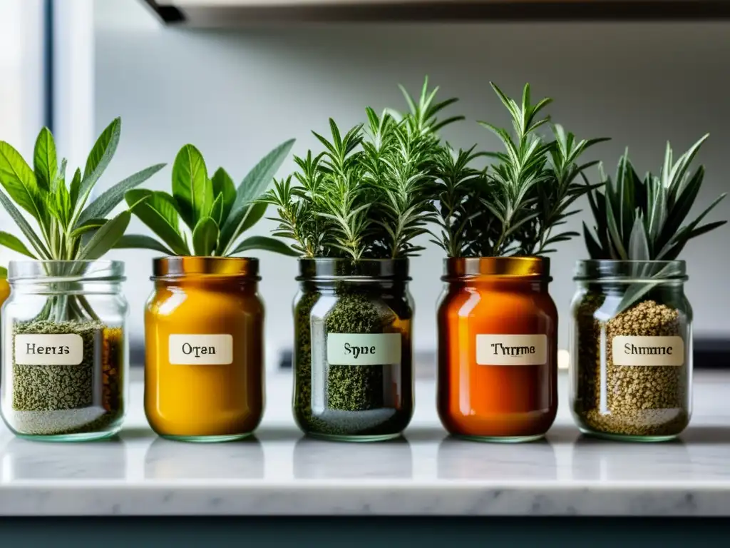 Variados y Coloridos Condimentos en Frascos de Cocina Moderna Vibrantes hierbas en moderna cocina, fortalecen sistema inmunológico infantil