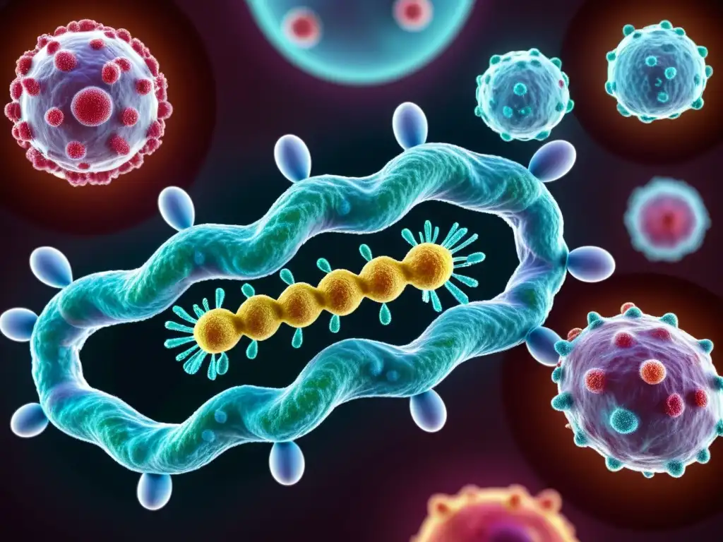 Sistema de terapia génica contra bacterias resistentes a antibióticos Virus modificados llevando genes terapéuticos para combatir bacterias resistentes a antibióticos en una vista microscópica detallada