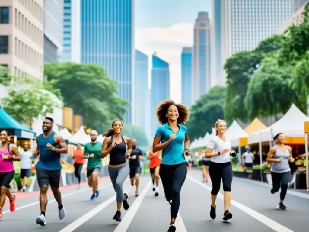 Estilo de vida activo y saludable en la ciudad: urban warrior Vista de ciudad con actividad física y alimentación saludable, resaltando la importancia de un sistema inmunológico fuerte
