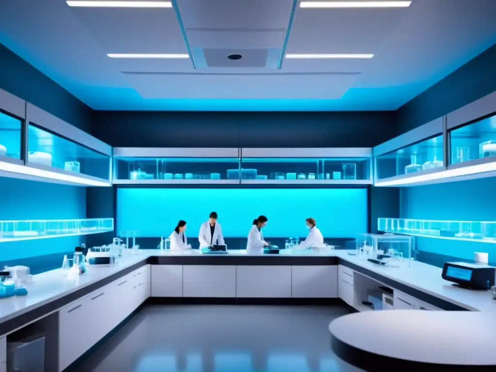 Investigación de células madre para regeneración inmune Vista detallada de un laboratorio con científicos manipulando células madre para regeneración del sistema inmunológico