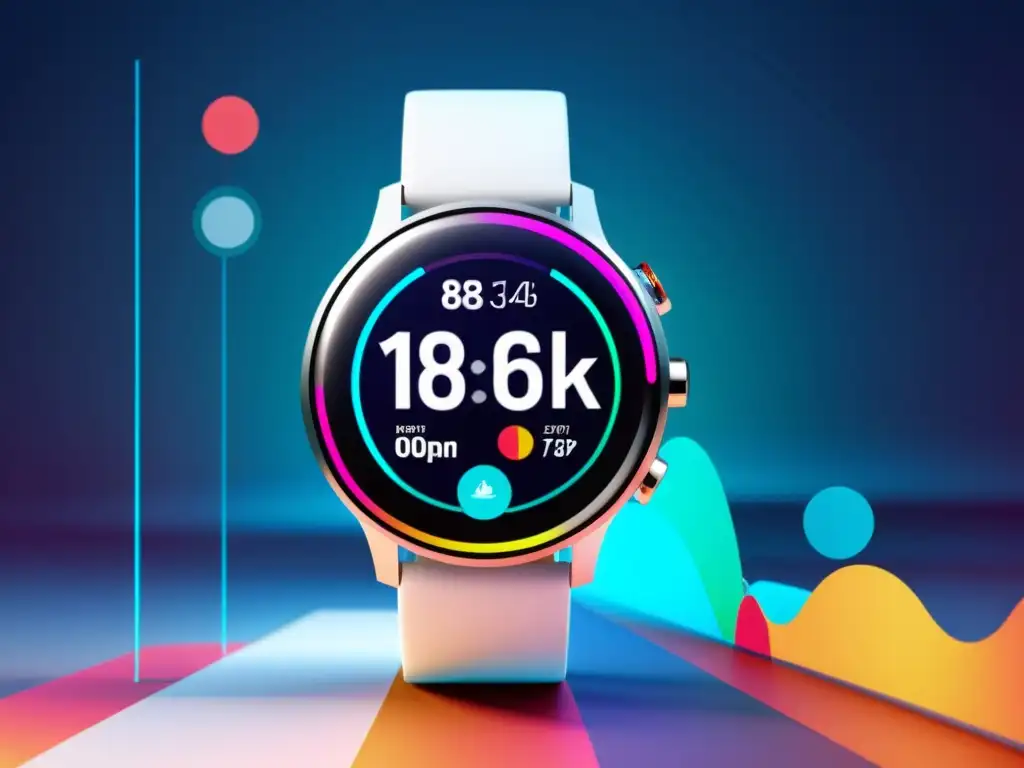 Vista detallada de reloj inteligente futurista mostrando monitoreo del sistema inmunológico en entorno médico avanzado